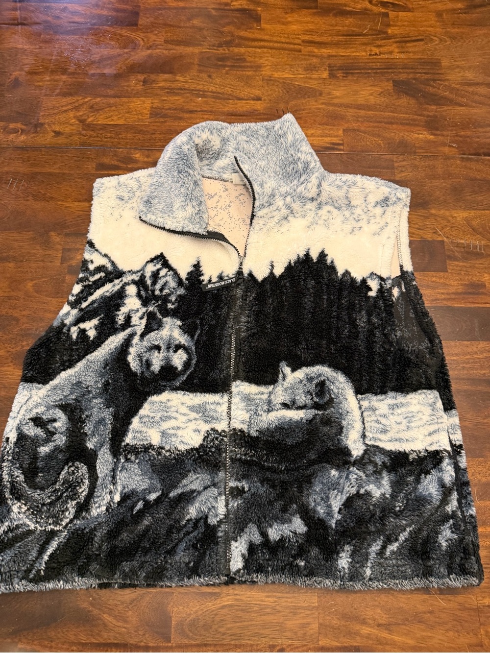 Vintage Black Mountain Outdoor Wolf Fleece Vest Plush Mountain Full Zip 2XL